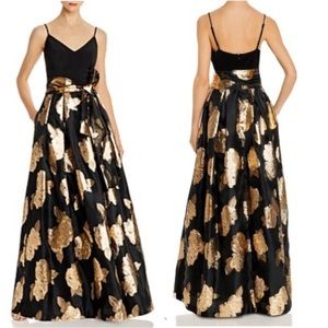 Eliza J metallic gold rose ball gown dress